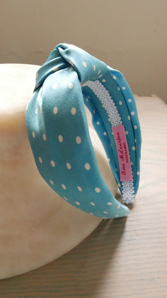 Alice band- Blue polka dot - hand made in Yorkshire